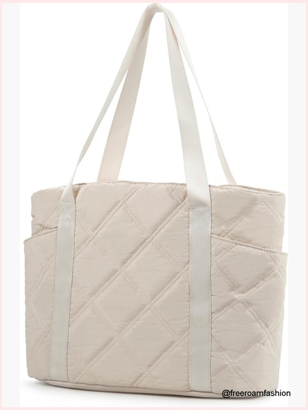 Large Quilted Puffy Tote Bag with Laptop Compartment and Luggage Strap